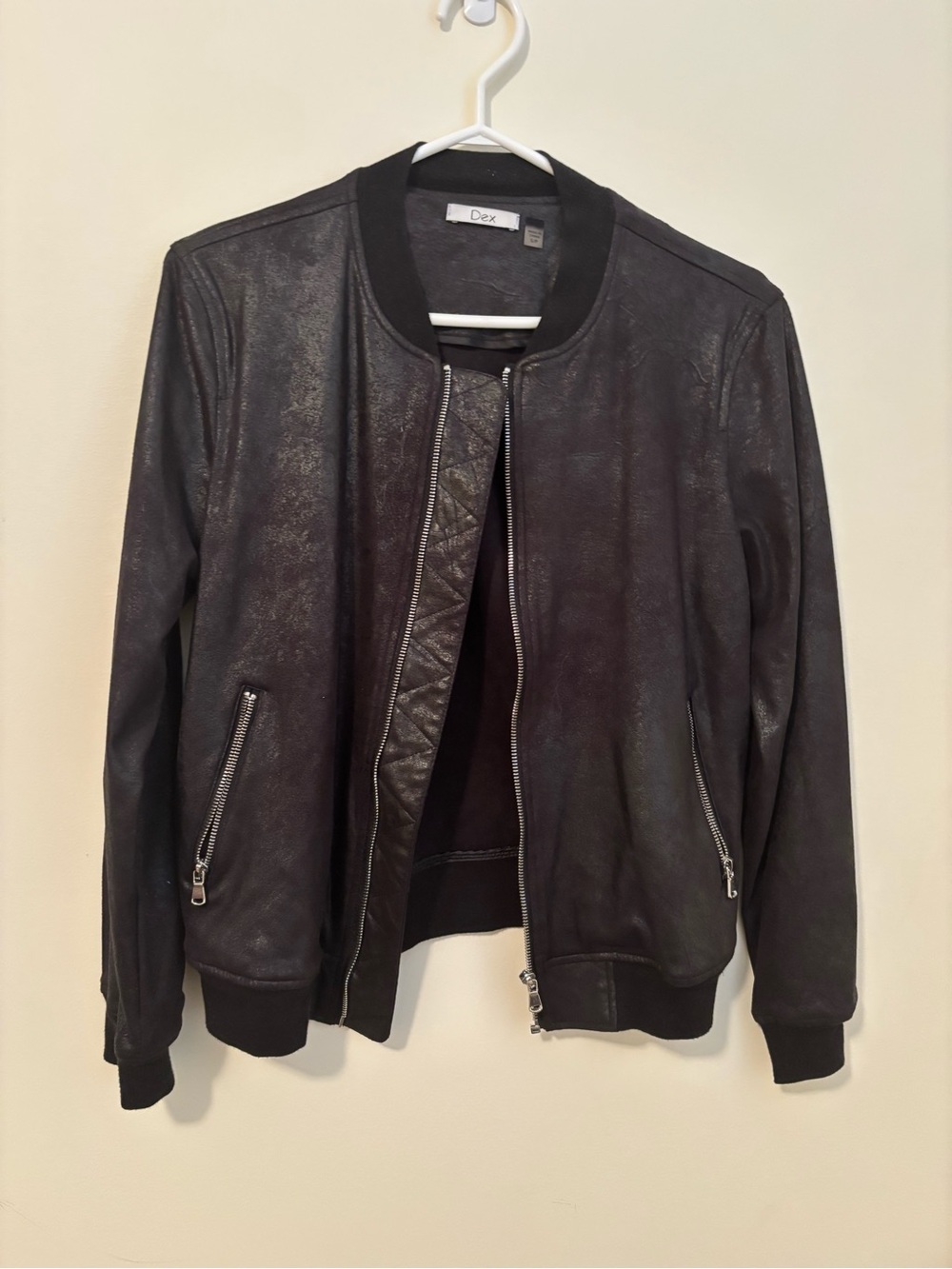 Dex Black Faux-Leather Bomber Jacket